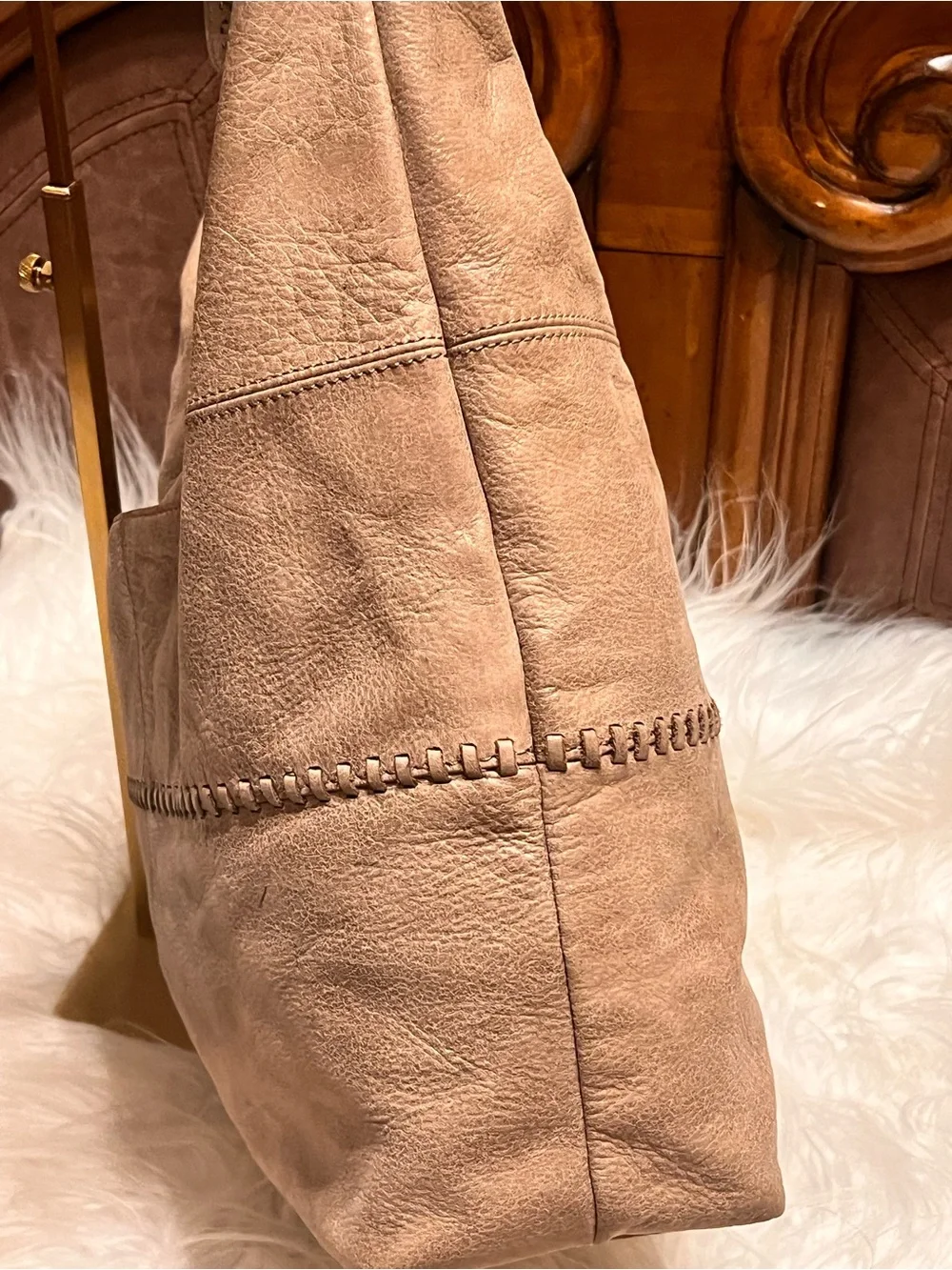HOBO Taupe Braided-Handle soaf Leather Hobo Shoulder Bag